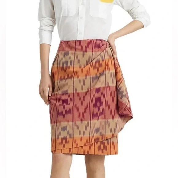 Ralph Lauren Women’s Geo Motif Cotton Linen Wrap Skirt Red Size 8 - NWT - Picture 2 of 14